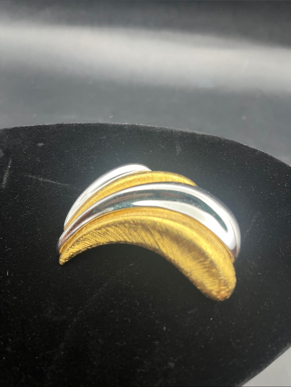 Monet Gold and Silver Two-Tone Curved Statement Brooch 80s